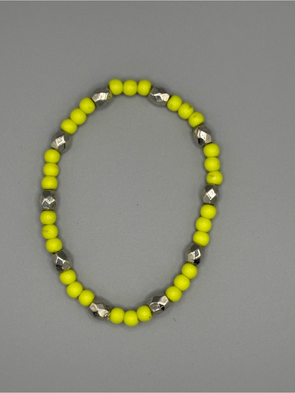 Y2K theme yellow & silver tone beaded stretch bracelet